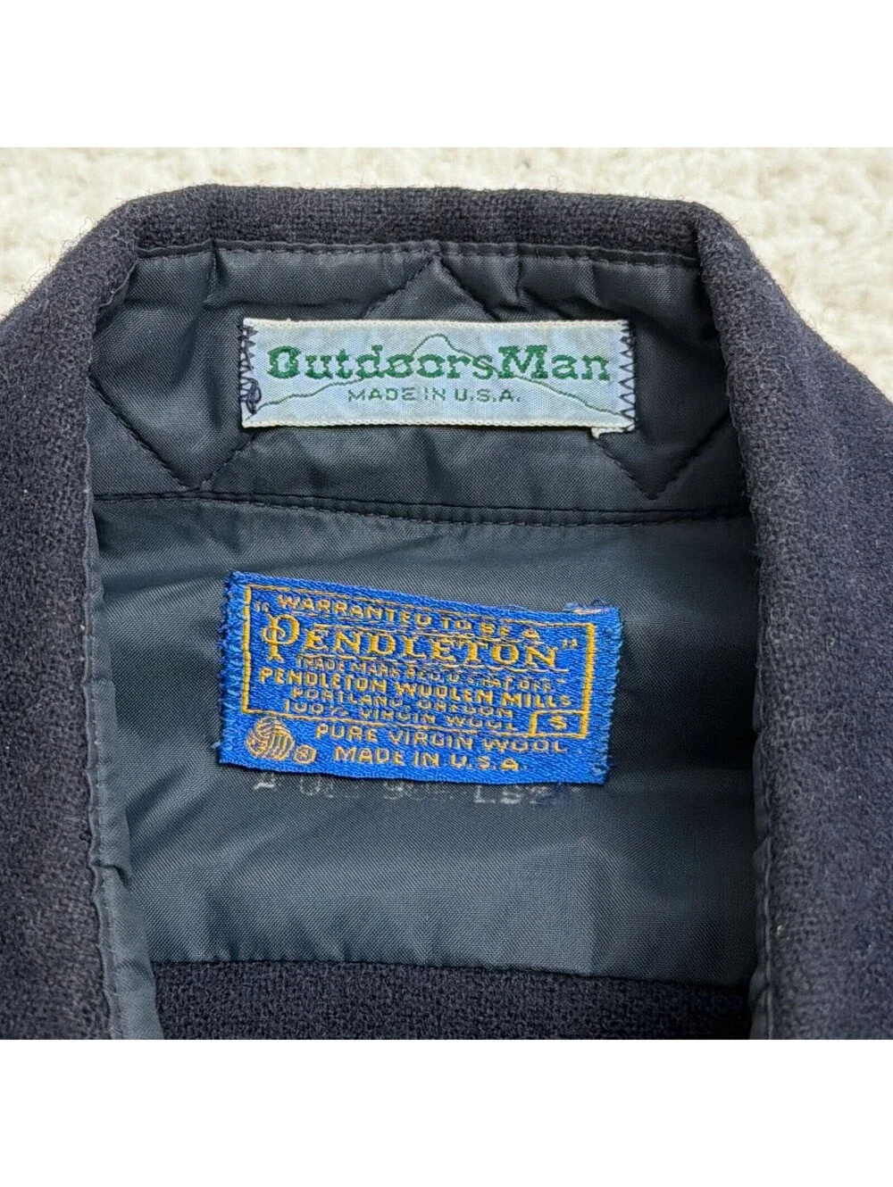Vintage Pendleton Outdoorsman Wool Shirt Mens S Navy Made in USA